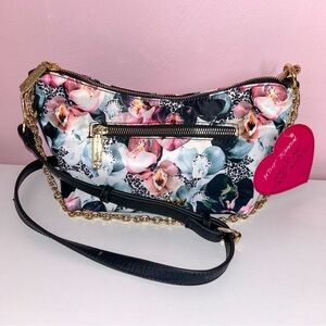 Betsey Johnson Stylish Crossbody Bag Black Blue and White.